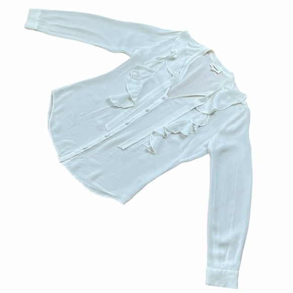 L'AGENCE | Cream 100% Silk Long Sleeve "Valentina" Ruffle Button Down Blouse Top - Picture 4 of 13